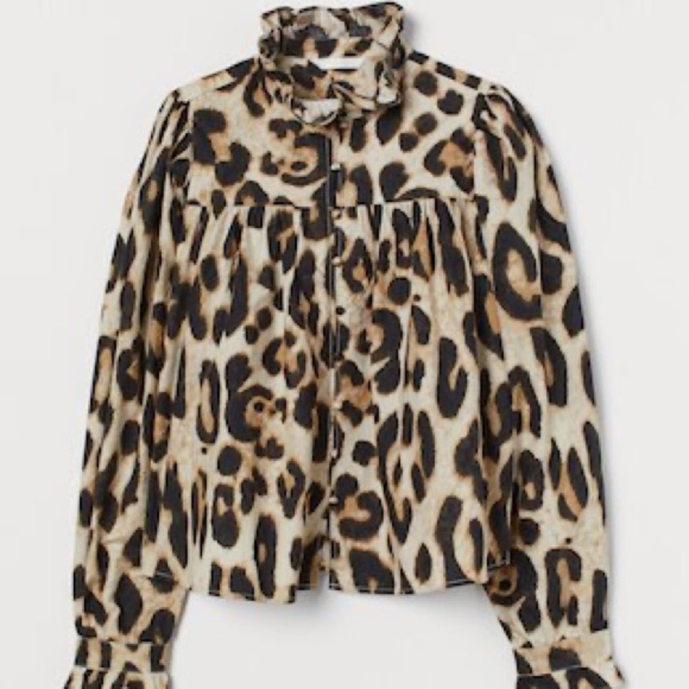 H&M Ruffle Trimmed Leopard Blouse size S